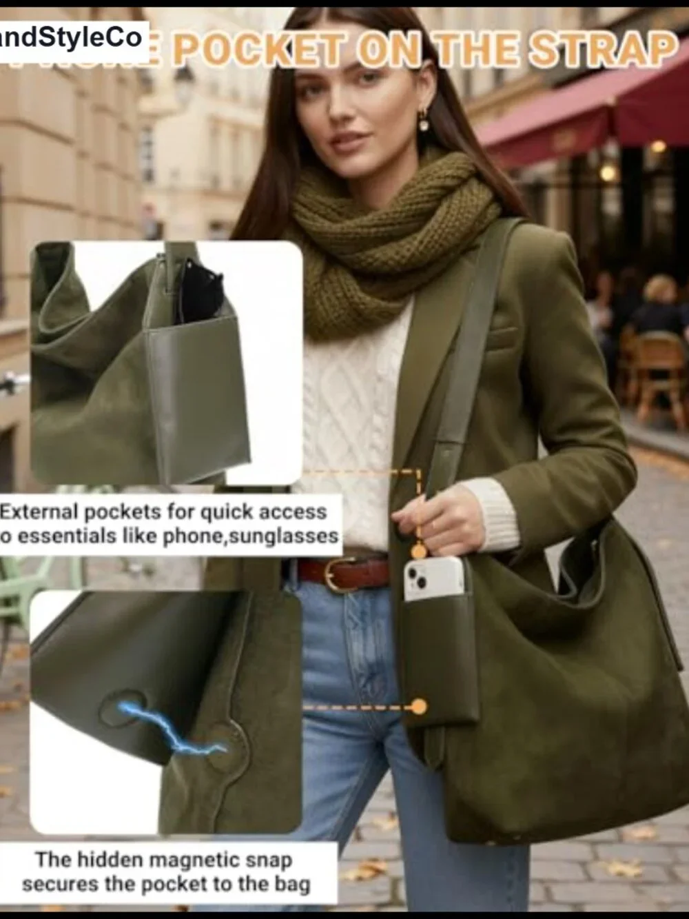 Slouchy Suede Leather Hobo Shoulder Bag for Women with Adjustable Strap